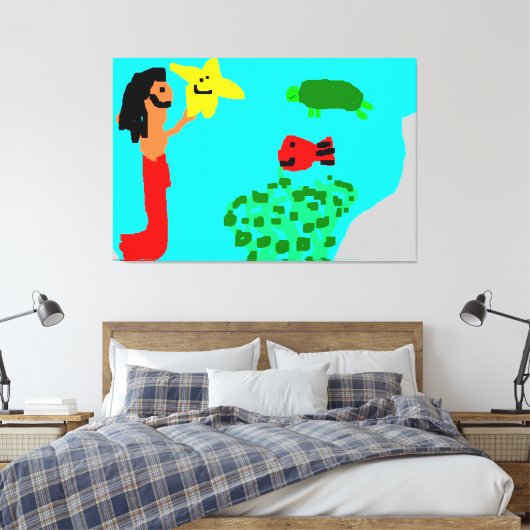 Mermaid Star Fish Turtle Seaweed Ocean Life Art Canvas Afdruk (Insitu (Slaapkamer))