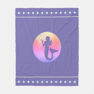 Mermaid & Star Pattern op Lavender Blue Fleece Deken