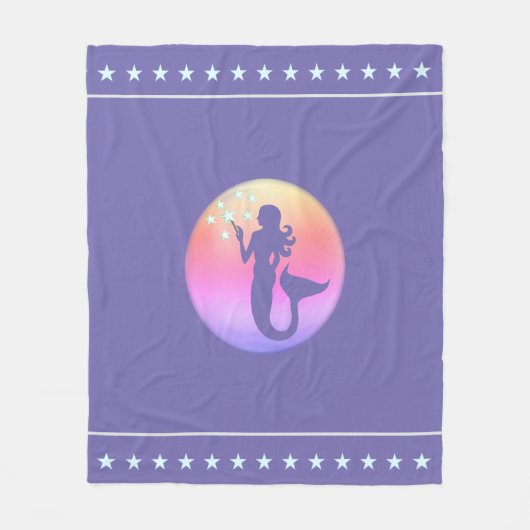 Mermaid & Star Pattern op Lavender Blue Fleece Deken (Voorkant)