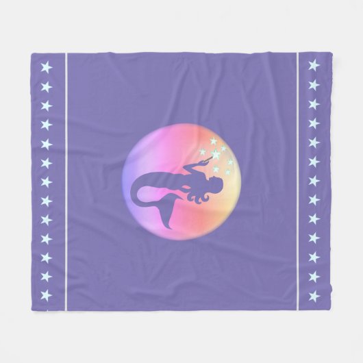 Mermaid & Star Pattern op Lavender Blue Fleece Deken (Voorkant (Horizontaal))