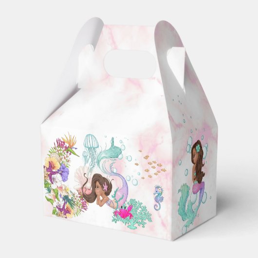 Mermaid Starfish Cute Personal Roze Dark Hair Bedankdoosjes (Achterkant)