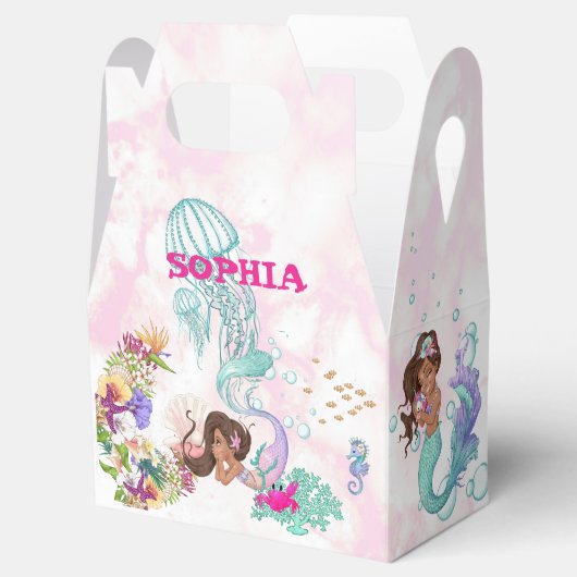 Mermaid Starfish Cute Personal Roze Dark Hair Bedankdoosjes (Geopend)