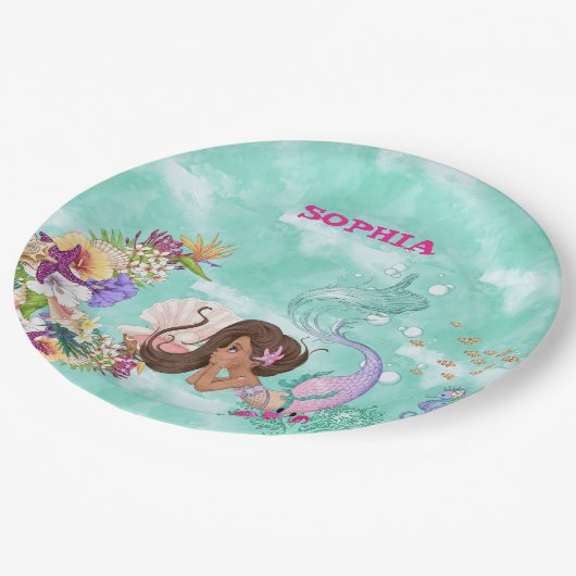 Mermaid Starfish Dark Hair Cute Personal Napkins Papieren Bordje (Gekanteld)