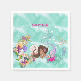 Mermaid Starfish Personal Dark Hair Cute Napkins Servet