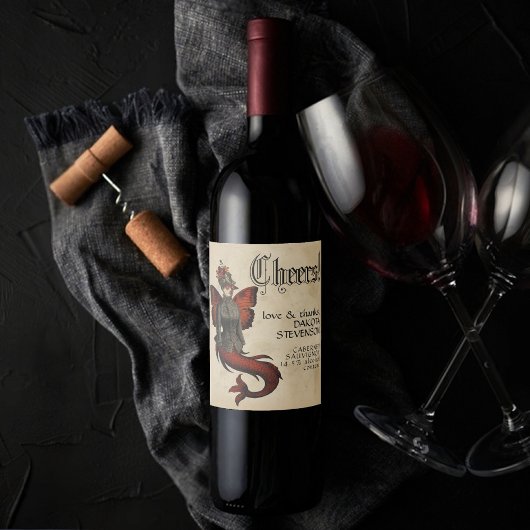 Mermaid Steampunk |  perkamentarakter Wijn Etiket