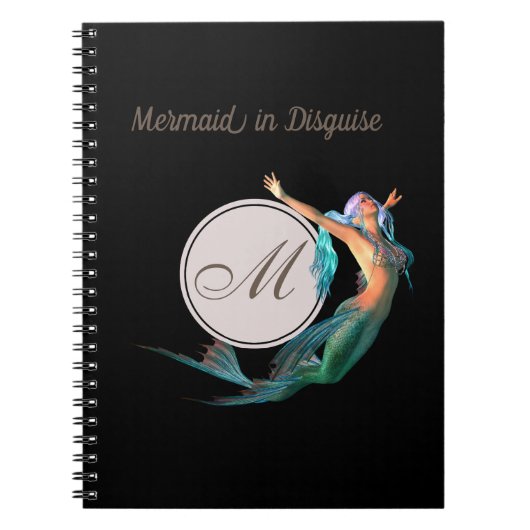 Mermaid Summer Black Monogram Modern Chic Notitieboek (Voorkant)
