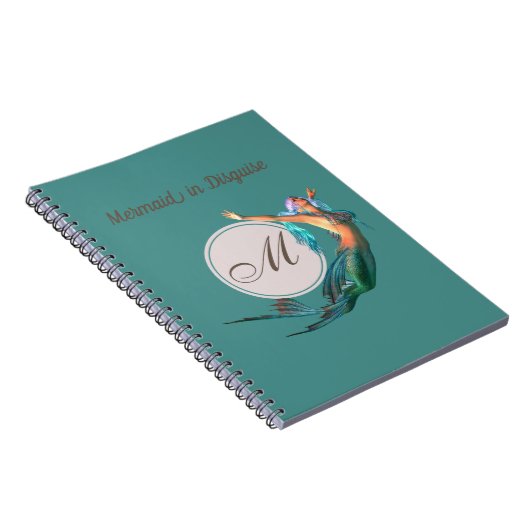 Mermaid Summer Blue Blauwgroen Monogram Modern Chi Notitieboek (Rechterzijde)