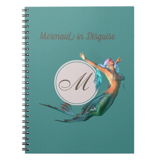 Mermaid Summer Blue Blauwgroen Monogram Modern Chi Notitieboek (Voorkant)