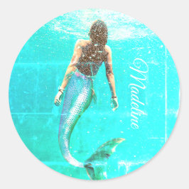 Mermaid Summer Blue Ocean Modern Chic Ronde Sticker
