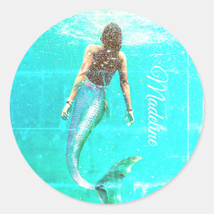 Mermaid Summer Blue Ocean Modern Chic Ronde Sticker