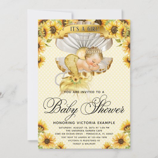 Mermaid Sunflower Baby Shower Uitnodiging (Voorkant)