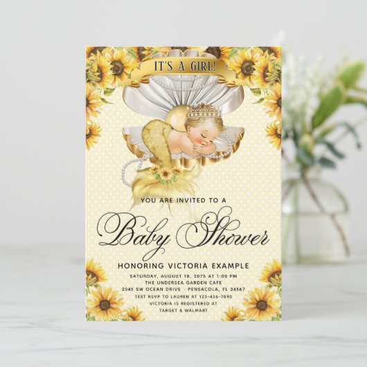 Mermaid Sunflower Baby Shower Uitnodiging