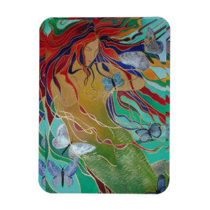 Mermaid Swimming with Butterflies Fantasy Art Magneet