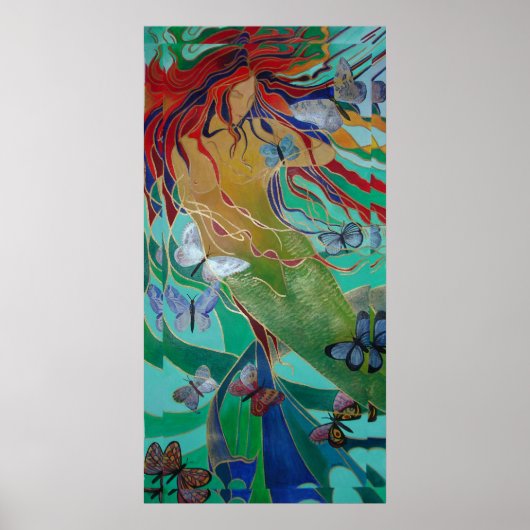 Mermaid Swimming with Butterflies Fantasy Art Poster (Voorkant)