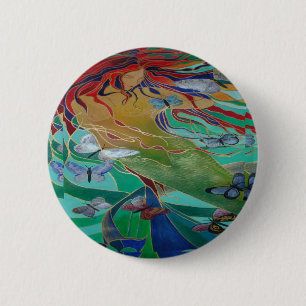Mermaid Swimming with Butterflies Fantasy Art Ronde Button 5,7 Cm