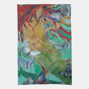 Mermaid Swimming with Butterflies Fantasy Art Theedoek