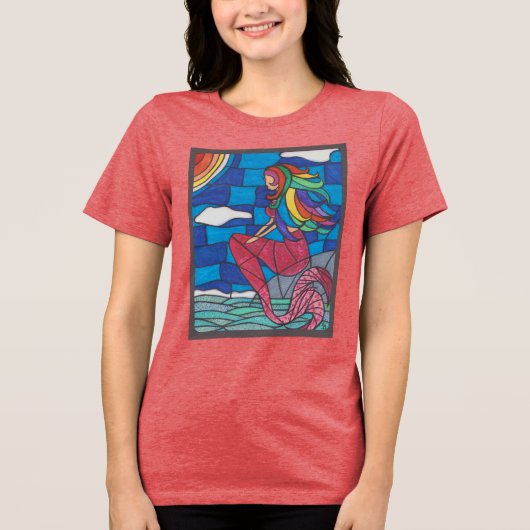 Mermaid T Shirt With Stained Glass Style Artwork (Voorkant)