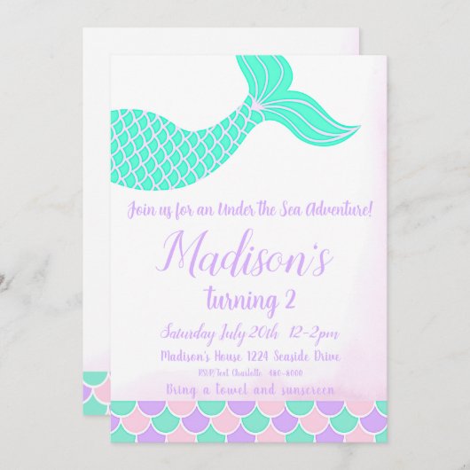 Mermaid Tail 2e verjaardag Kaart (Voorkant / Achterkant)