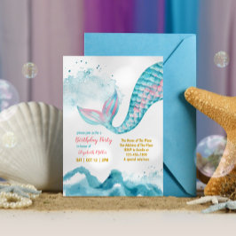 Mermaid Tail Baby Girl Theme Birthday Party Kaart