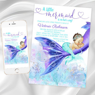 Mermaid Tail Baby shower Brunette Mermaid Kaart