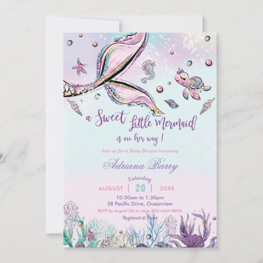 Mermaid Tail Baby shower Onder het Zee Baby Meisje Kaart (Voorkant)