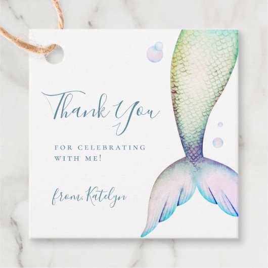 Mermaid Tail Birthday Bedankt Bedankjes Labels (Voorkant)