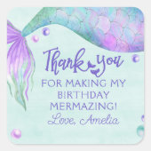 Mermaid Tail Birthday Party Favor Dank je Vierkante Sticker (Voorkant)
