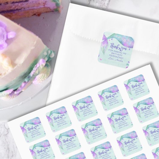 Mermaid Tail Birthday Party Favor Dank je Vierkante Sticker