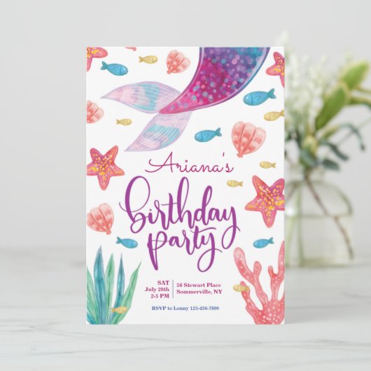 Mermaid Tail Birthday Party Kaart (Staand voorkant)