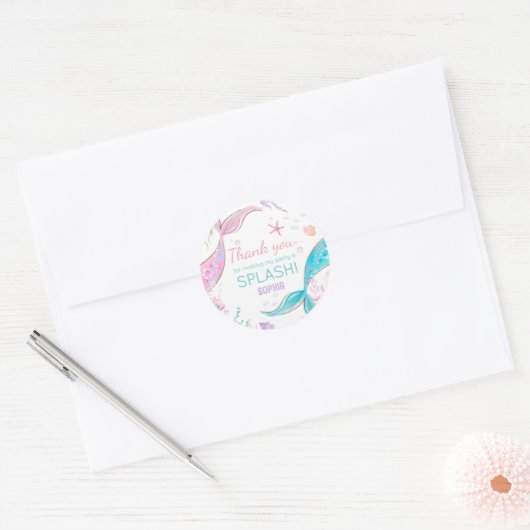 Mermaid Tail Birthday Party Ronde Sticker (Envelop)