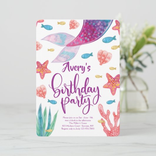 Mermaid Tail Birthday Uitnodiging (Staand voorkant)
