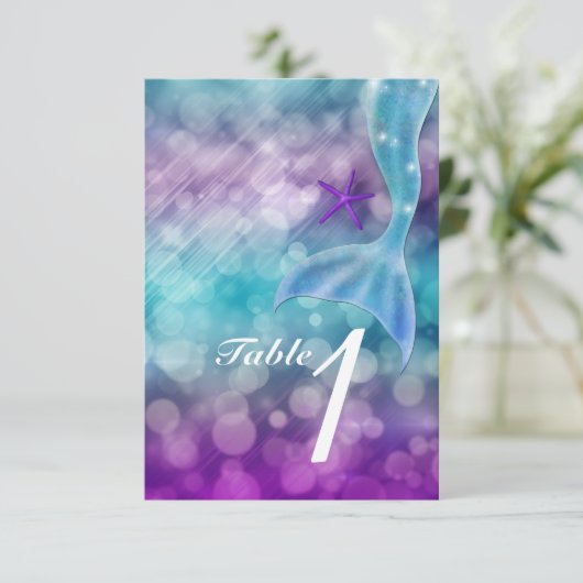 Mermaid Tail Enchanted Zee Party Table Number Card Kaart (Staand voorkant)