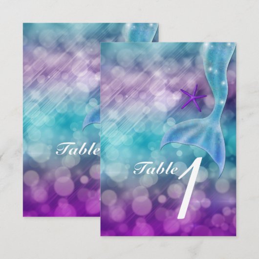 Mermaid Tail Enchanted Zee Party Table Number Card Kaart (Voorkant / Achterkant)