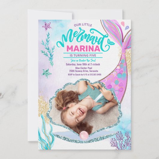 Mermaid Tail Foto onder Zee Birthday Kaart (Voorkant)