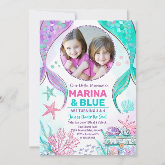 Mermaid Tail Foto onder Zee Birthday Kaart (Voorkant)