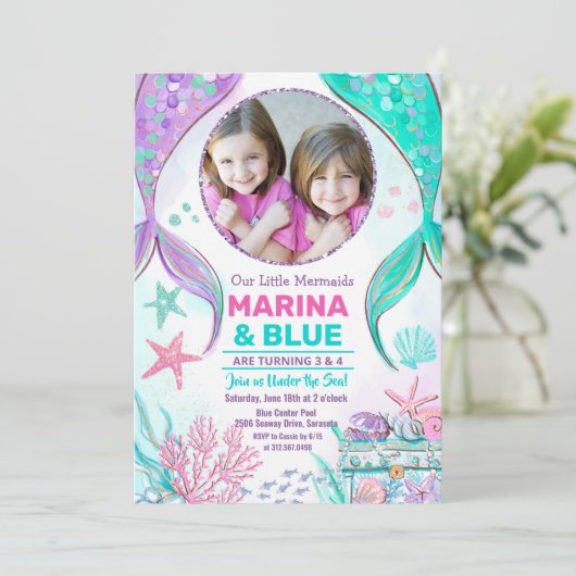 Mermaid Tail Foto onder Zee Birthday Kaart (Staand voorkant)
