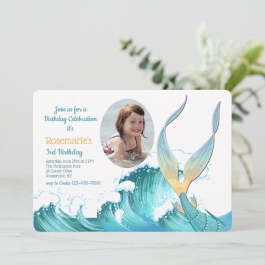 Mermaid Tail Foto-uitnodiging Kaart (Staand voorkant)