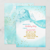 Mermaid Tail Girl Birthday Party Invitation Kaart (Voorkant / Achterkant)