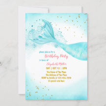 Mermaid Tail Girl Birthday Party Invitation