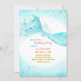 Mermaid Tail Girl Birthday Party Invitation Kaart