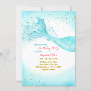 Mermaid Tail Girl Birthday Party Invitation Kaart