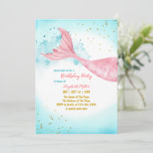Mermaid Tail Girl Birthday Party Invitation Kaart (Staand voorkant)