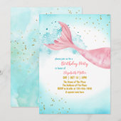 Mermaid Tail Girl Birthday Party Invitation Kaart (Voorkant / Achterkant)