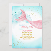 Mermaid Tail Girl Birthday Party Invitation