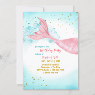 Mermaid Tail Girl Birthday Party Invitation Kaart