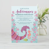 Mermaid Tail Girl Birthday Party Invitation Kaart (Staand voorkant)