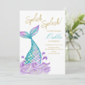 Mermaid Tail Girl Waterverf Birthday Party Kaart (Staand voorkant)