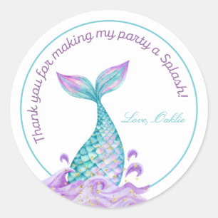 Mermaid Tail Girl Waterverf Birthday Party Ronde Sticker