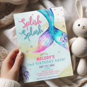 Mermaid Tail Glitter 2nd Birthday Invitation Kaart