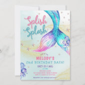 Mermaid Tail Glitter 2nd Birthday Invitation Kaart (Voorkant)